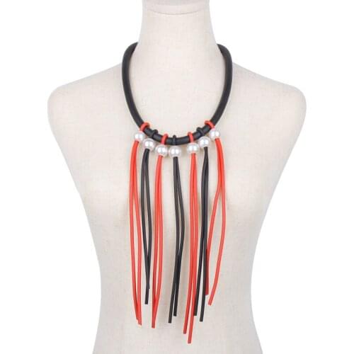 YD&YDBZ Red Rubber Long Tassel Necklaces For Women Gothic Bead Pearl Pendant Choker Necklace Luxurious Wedding Festival Gift