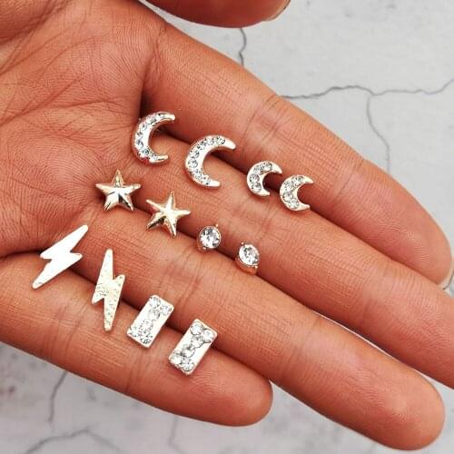 New Vintage Earrings Jewelry Fashion Gold Silver Color Crystal Star Lightning Moon Geometry Earrings For Women 2020 Party Gift