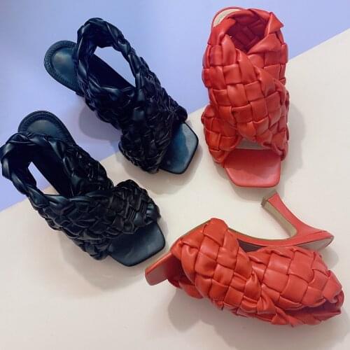 2021Sexy Thin High Heels Fashion Ladies Gladiator Sandals Weave Open Toe Slip On Rome Slides Women Dress Shoes size 35-42