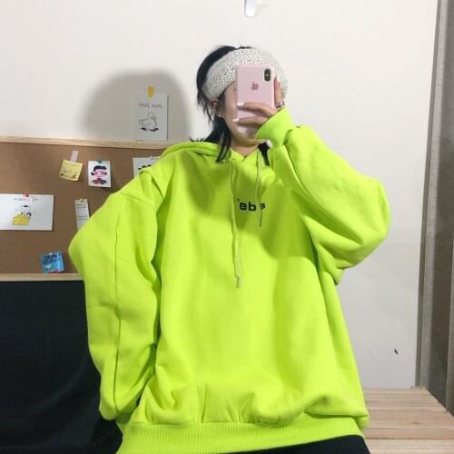 Harajuku Hoodies Women Plus Velvet All-match Letter Printed Women Sweatshirts Korean Style Ladies Pullover Long Sleeve Hooded