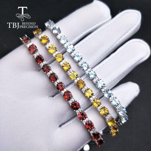 TBJ,100% natural fancy color real garnet citrine topaz gemstone bracelet 925 sterling silver fine jewelry girls daughter gift