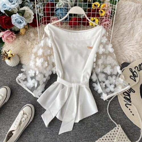 Summer new flowers strapless chiffon crop tops One word collar temperament commuting to reduce age tops women 2021 Z899