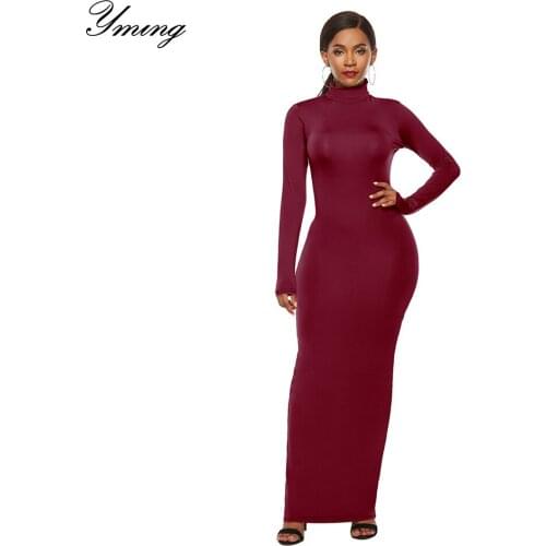 YMING Women Dress Long Sleeve Sexy Club Dresses Plus Size 5XL Bodycon Dresses Turtleneck Casual Long Dress Party Female Vestidos