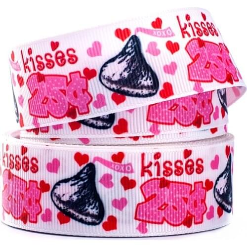10yards different sizes kiss Valentines Day printed grosgrain ribbon