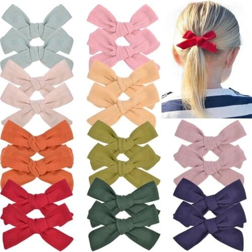 2pcs/set Solid Cotton Hair Bows with Clip for Baby Girls Boutique Handmade Hair Clip Hairgrip Barrettes Hair Acesssories