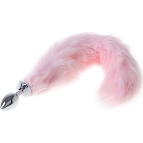 35CM Romance Adult Love Product Pink Fox Tail Butt Metal Plug Anal Sex Toy