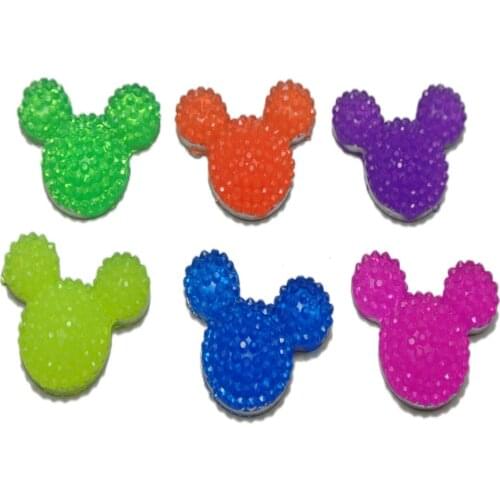 40 Mixed Neon Color Flatback Resin Dotted Rhinestone Gems Mouse Head 23X18mm