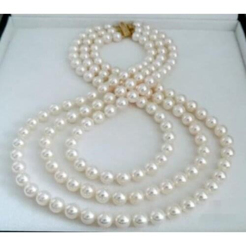 9-10 mm AAA natural south white pearl necklace 17"-19"