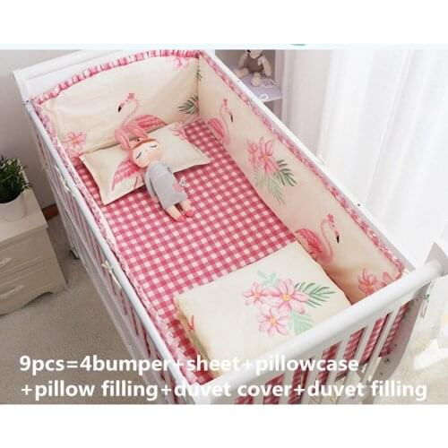 Promotion! 6/9PCS Flamenco baby bedding set baby crib set for boys ropa de cuna cot quilt Blanket Whole Set