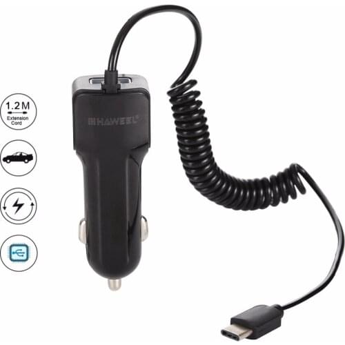 HAWEEL 5V 3.1A USB-C / Type-C Car Charger with Spring Cable For Galaxy / LG / Huawei / Xiaomi and other Smartphones