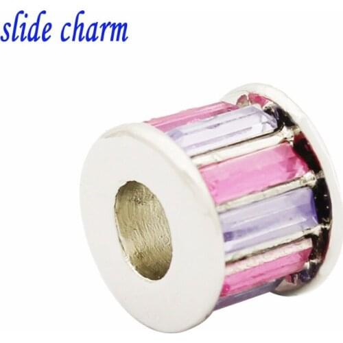 Free shipping Valentines Day gift unique fashion personality crystal pink geometric trapezoid charm bracelet beads fit Pandora