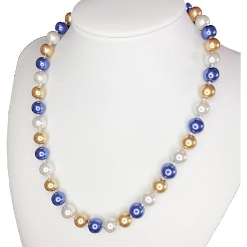 10mm Multicolor South Sea Shell Pearl Beads Necklace for Women Fashion Short Chain Knotted Strand Round Choker Jewelry 18" B5