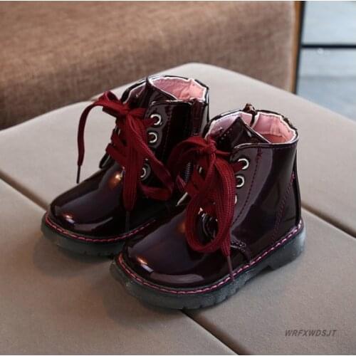 Kids Shoes for Girl Leather Boots Solid Color Autumn Winter Lace Boys Snow Boots Anti-slip Children Student Shoes