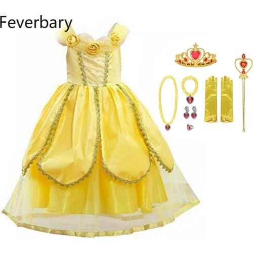 Fevernbary Little Girl Cosplay Beauty and The Beast Belle Princess Costume Kids Dress Up Party Halloween Birthday Show Costume