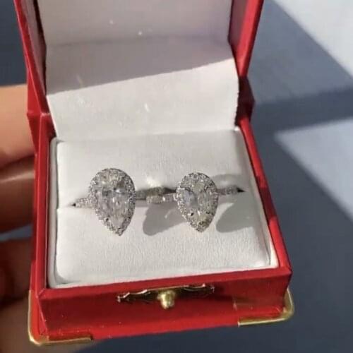 WHITE TOPAZ gemstone Ring Jewelry Classic 925 Sterling Silver 2ct Diamond Wedding Engagement Cocktail Women Drop Rings finger