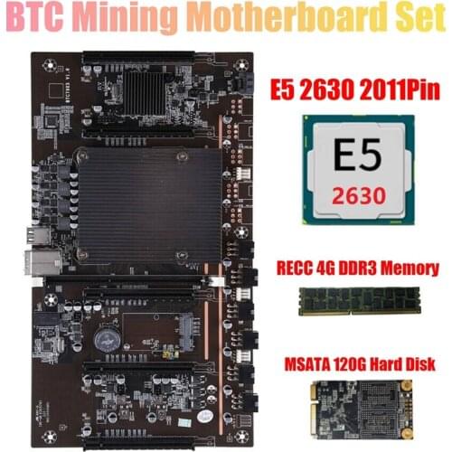 BTC Mining Motherboard X79 H61 5X PCI-E 8X Support 3060 3070 3080 GPU With E5 2630 RECC 4GB DDR3 Memory 120G SSD