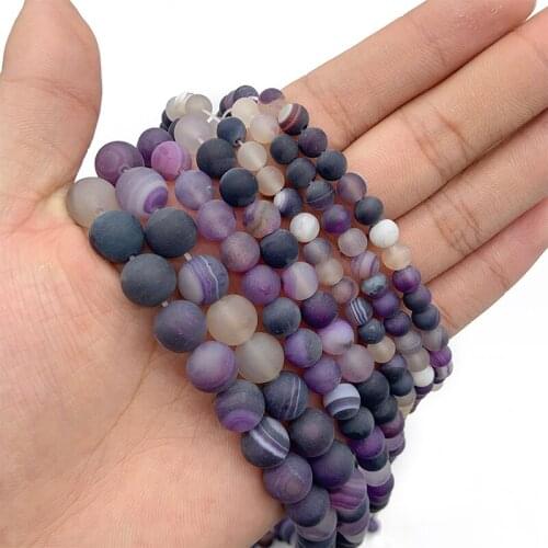 MKTREG Natural Purple Matte Stripe Banded bead carnelian Stone Round Loose bead 6/8/10MM Jewelry bracelet accessories making DIY