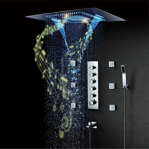 Music Shower System LED Shower Head 800*600mm Bathroom Faucet Ceiling Rain Shower Panel Bath Tap Thermostatic Concealed Mixer