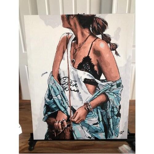 Unframe diy paintings by numbers figure painting pictures by number for home decor 4050cm modern girl