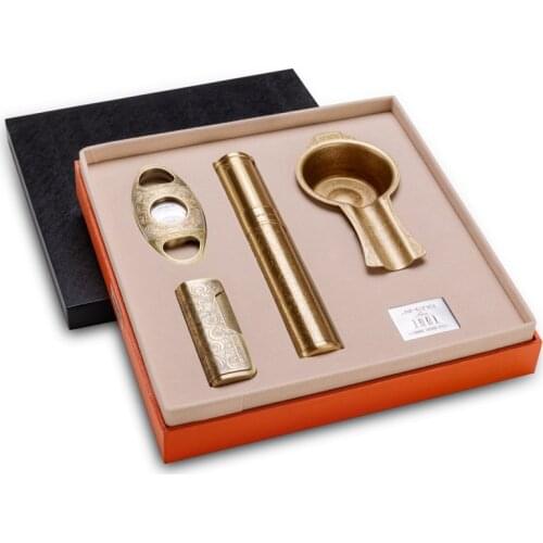 Cigar ashtray set 4 travel lighter sharpness cigar cutter single cigar tube portable cigar ashtray four-piece gift box CL-T301