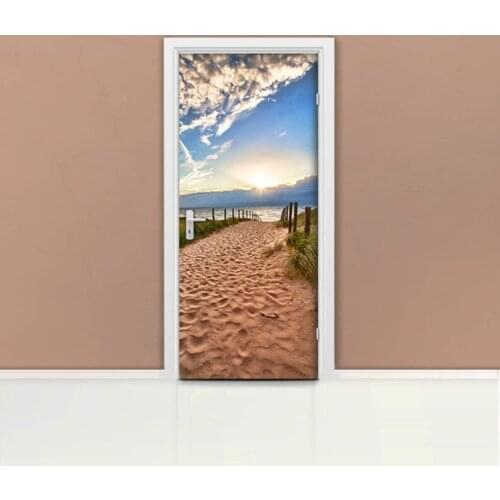 Hot Door Mural Sunset Beach Road Wall Door Sticker DIY Self-adhesive Waterproof Wallpaper Poste for Home Decoration Gift