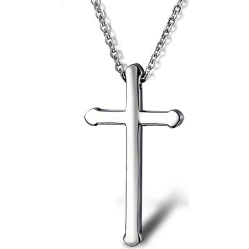 Stainless Steel Minimalism Christ Cross Pendant Necklace Jewelry Gift For Him with Chain Best Church Gifts