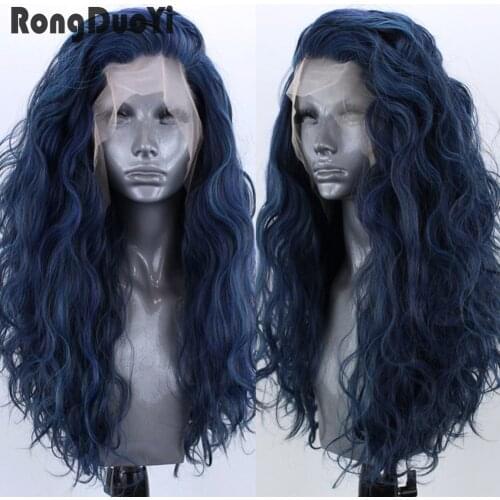 Lace Wigs for Black Women Synthetic Lace Front Wig Long Hair Natural Wave Wigs Cosplay Wig High Temperature Fiber Dark Blue Hair