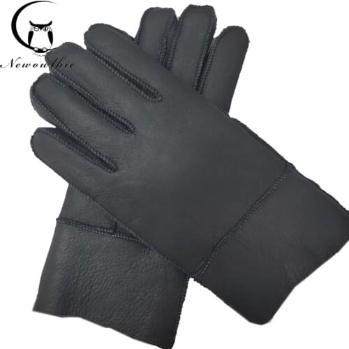 New Men Winter Gloves Warm Genuine Sheep Fur Gloves for Men Thermal Goat Fur Cashmere Real Leather Leather Snow Gloves Manual