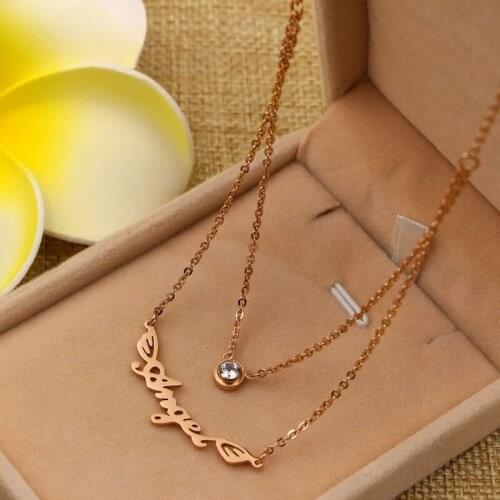 Hot Sale A Crystal Double Layers Rose Gold Color Stainless Steel Necklaces