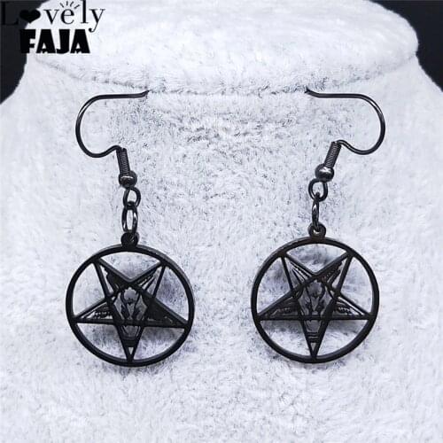 Satan Inverted Pentagram Sheep Head Stainless Steel Earrings Women Black Color Dangle Earrings Jewelry boucle d’oreille EXS03