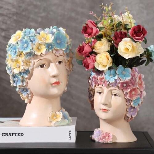 Nordic Creative Sculpture Decoration Portrait Artwork Head Flower Pot Pots for Plants Office Decor Gardening Accessories Vase
