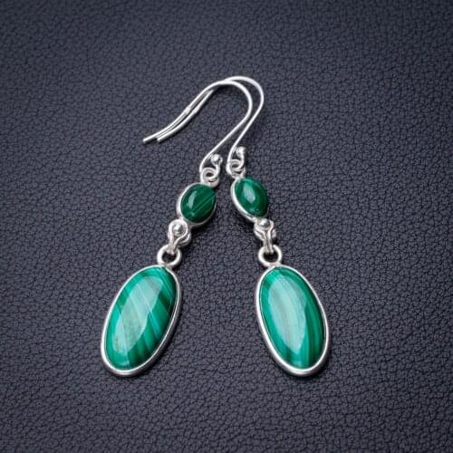 StarGems Natural Malachite Handmade 925 Sterling Silver Earrings 2" D6731