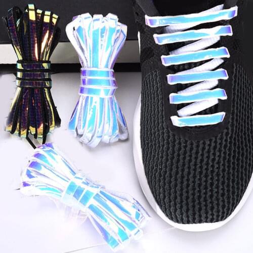1 Pair Reflective Shoelaces Laser Sequin Shoelace For Sneakers Running Shoes Lace Adult Children Luminous Glowing Shoe Strings