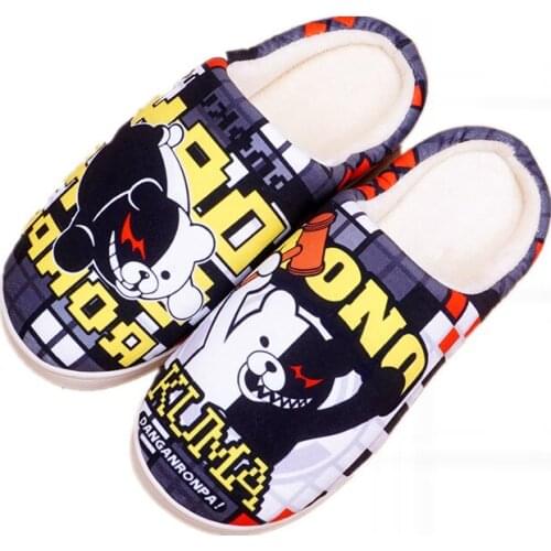 Anime monokuma Slippers men Kawaii Japanese Slippers women Cartoon Goku unisex Plush Warm Home lovers Cotton Large size shoes