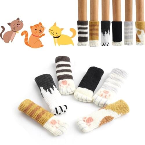 Creative 4pcs Cat Paws And Table Chair Foot Socks Furniture Leg Non-Slip Protectors Pad Mute Knitting Socks Door Handle Cover