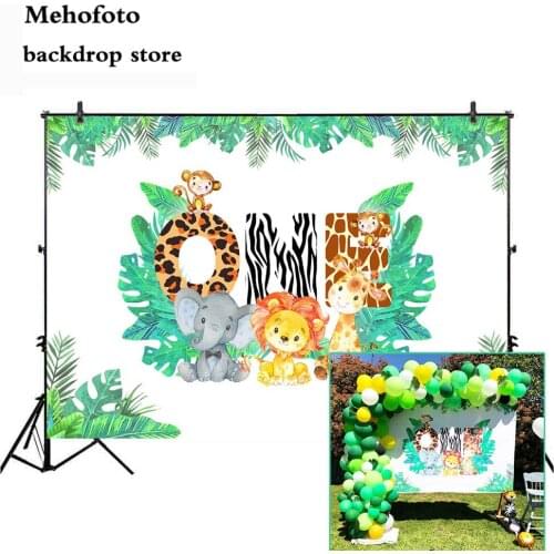 MEHOFOTO Spring Wild One Backdrop for Party Decoration Supplies Animals Photo Background Studio Lion Elephant and Giraffe 204