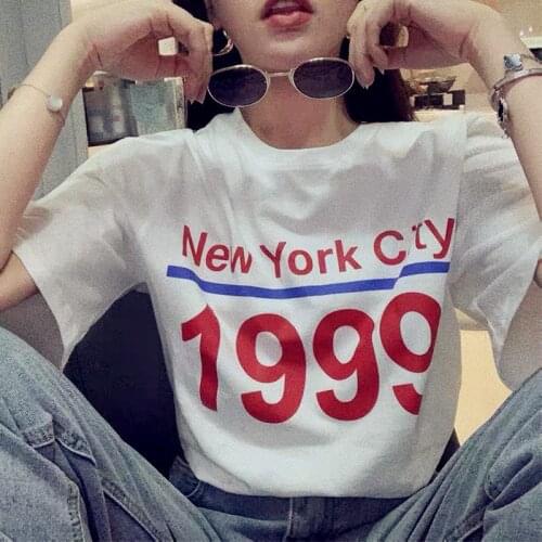 New York City 1999 Letters Printed FashionT Shirts For Women White Plus Size Short Sleeve Ins Fashion Tees Kpop Cotton Tops