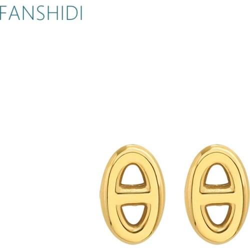 FANSHIDI Stainless Steel Geometric Pig Nose Stud Earrings Women Original Quality Earrings Gold Color Accessories