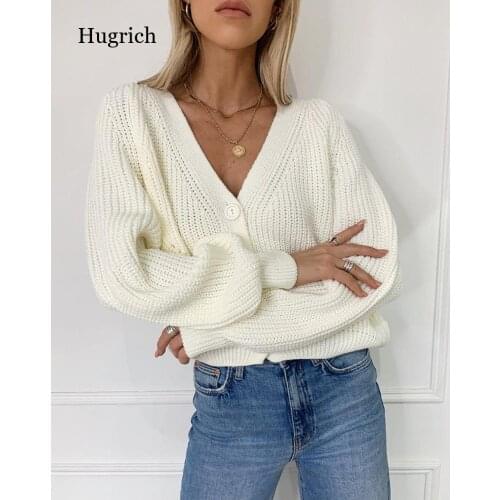 Women Knitted Cardigans Sweater Fashion Autumn Long Sleeve Loose Coat Casual Button Thick V Neck Solid Female Tops 2021