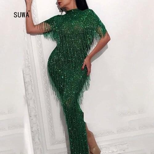 New Arrival Spring Summer Womens Sequin Fringe Fitted Long Dress Evening Party Elegant Shiny Lady High-End Vestidos Robe
