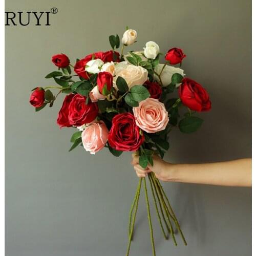 3 Heads Artificial Babylon Rose Green Plant Simulation Flower Christmas Valentines Day Party Wedding Home Decoration Party