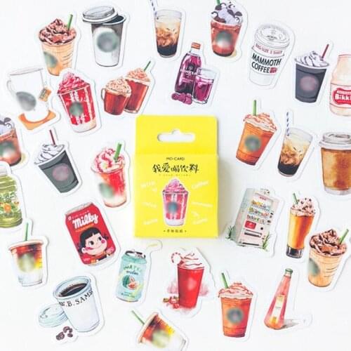 46Pcs/Box Coffee Drink Decoracion Journal Cute Diary Travalling Stickers Scrapbooking Flakes Stationery School Supplies