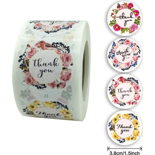 500pcs 3.8CM Flowers Thank You Stickers Business Gift Seal Shipping Sticker Handmade Stationery Holographic Packaging Aesthetic