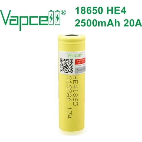 Vapcell 18650 battery 2500 mAh 20A 3.7V discharge rechargeable lithium li-ion battery HE4 18650 batteries flat / button top