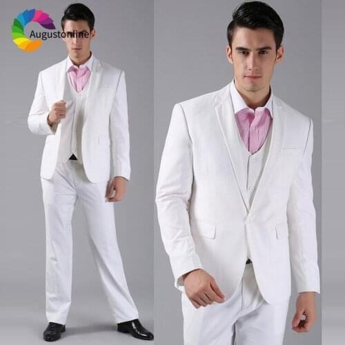 White Slim Fit Men Suits Wedding Groom Wear Tuxedos 3 Pieces (Jacket+Pants+Vest) Bridegroom Suits Blazer Costume Homme Best Man