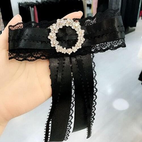 Free shipping New female woman South Korea High-end Bow Tie Round Crystal Rhinestone Lace Floating Flower Accessories brooch Pin