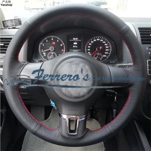 Free shipping Sew-on genuine leather car steering wheel cover Car accessories For Volkswagen VW Golf 6 MK6 BORA POLO jetta 6 MK6