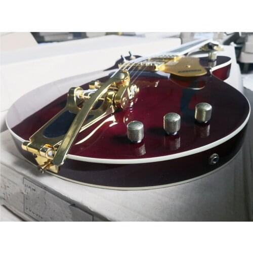 Free shipping unique 6 strings 6120 6136 electric guitar, red brown semi hollow sole guitar,gold tremolo bridge,gold pickguard