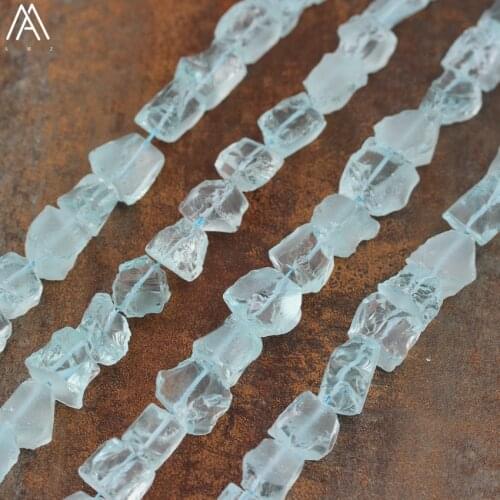 Freeform Nugget Sea Blue Color Crystal Beads Charms Bracelet,Middle Drilled Chip Quartz Crystal Loose Bead Jewelry DIY SF-65AMBE