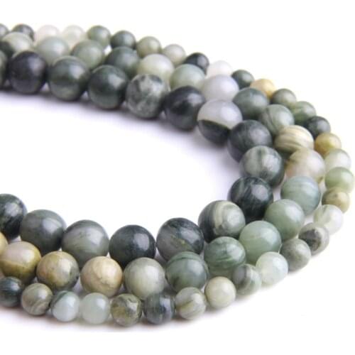 Natural Stone beads Moss Green Grass agates Round Loose Green Beads For jewelry Making 4 6 8 10 12 MM DIY Bracelet handmade bead